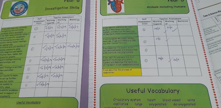 a close up of a pupil's science book