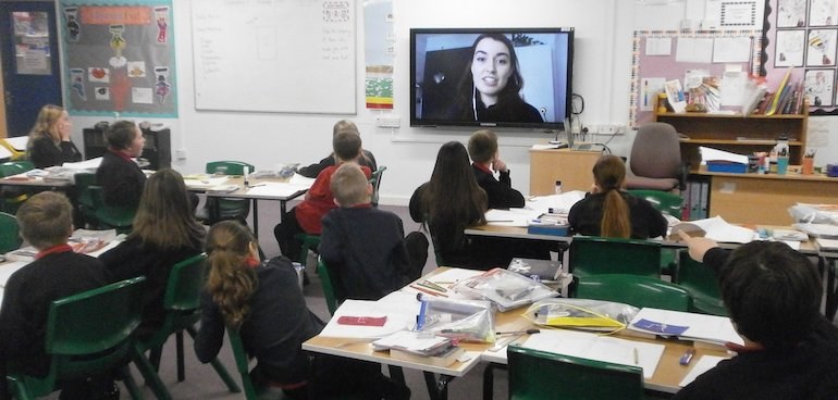 Pupils listen to an online science careers talk