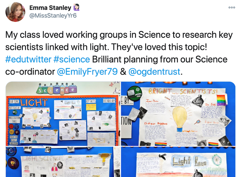 Feedback from twitter of a primary science lesson based on the new Phizzi Curriculum.